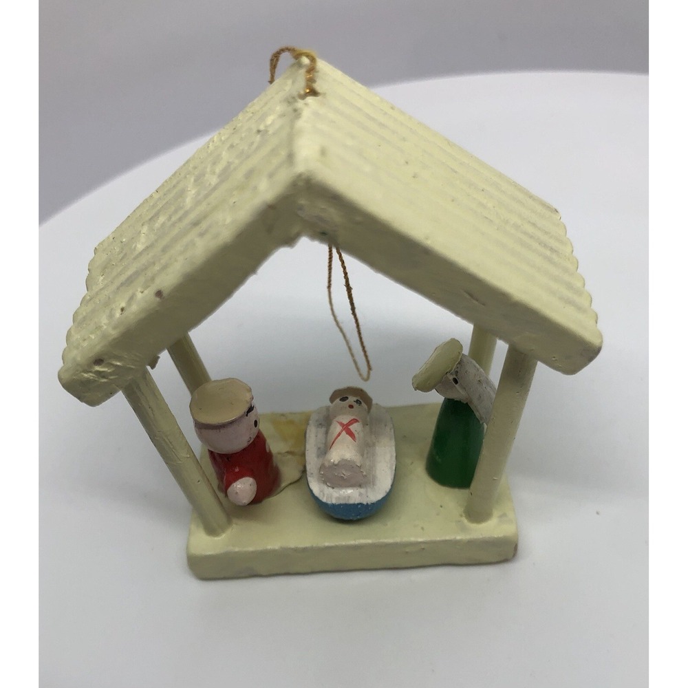 Vintage Wooden Hand Painted Nativity Christmas Ornament 2.5"‎ Baby Jesus Mary